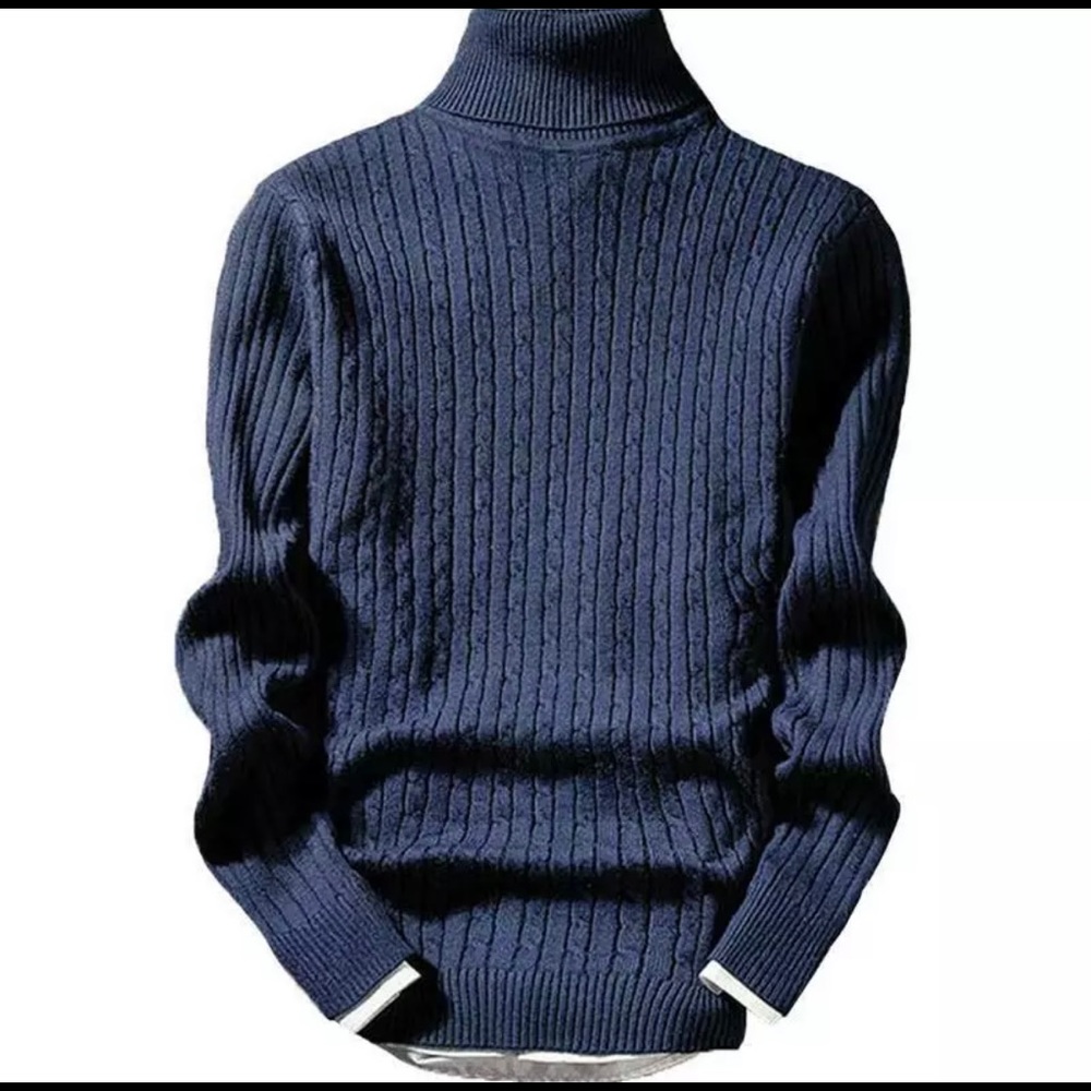 Mens Knitted Polo Roll Turtle Neck Pullover Sweater **Slim Fit**